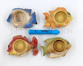 (5) DECORATIVE FISH (4) CERAMIC TEALIGHT HOLDERS, 5" (1) FISH ST...