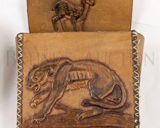 CUSTOM LEATHER TOOLED AMMO POUCH W/ BELT ANIMALS