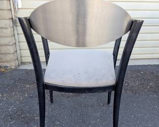 (X7) BENJAMIN STORCK? MODERN STAINLESS STEEL BACK ARM CHAIRS, USED
MODERN STYLE, METAL FRAMES, STAINLESS STEEL BACK, PADDED CUSHION BOTTOM