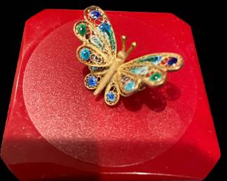 Sterling and enamel butterfly pin