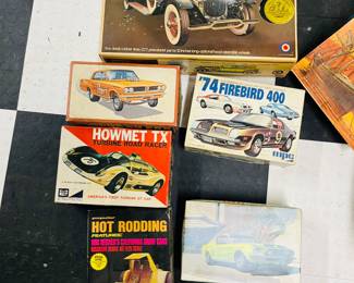 Vintage model boxes with parts