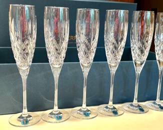 New Set of Six Waterford Argalin Encore Crystal Flutes. 

New in the box, unused. 