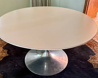 Custom Made Retro Mid Century Modern Dining Room Table featuring a chrome base and 53.5 inch round dining surface (measures 29" tall) 
