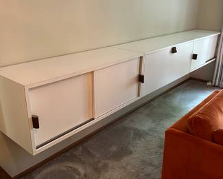 Vintage Mid Century Three Piece Wall Storage Unit. 

A fun retro, stylish storage solution! Each piece measures 46" long x 17" deep x 17" h 
