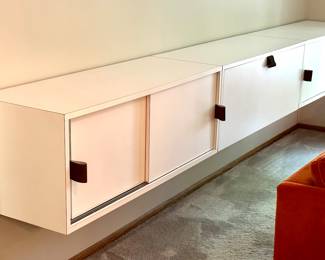 Vintage Mid Century Three Piece Wall Storage Unit. 

A fun retro, stylish storage solution! Each piece measures 46" long x 17" deep x 17" h 
