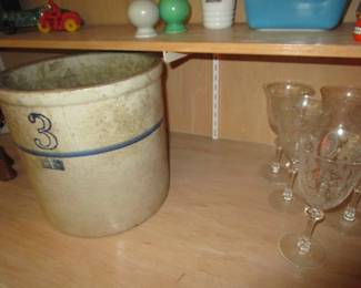 Old crock, cambridge wine goblets