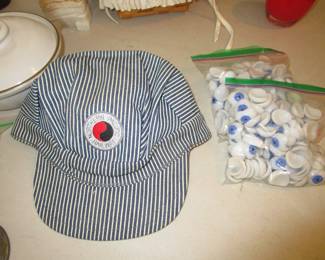 Vintage railroad cap, prosthetic eyes