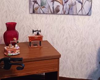 Sewing machine cabinet only, and art on canvas