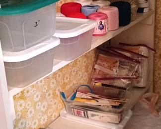 Sewing notions and assorted pattern magazines