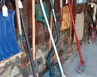 Rakes, shovels fishing rods +