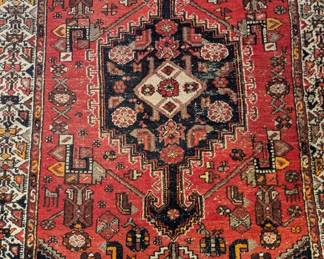 Vintage, hand-woven Persian Hamadan rug, 100% wool face, measures 4' 2" x 6'.