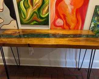 Custom-made artist wood/acrylic console table, by	
Kristopher Dean.
