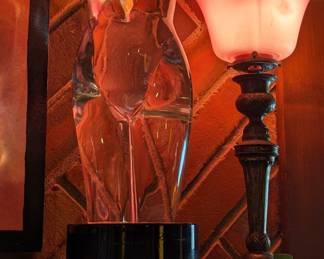 Close-up of the signed nude female torso crystal sculpture, by Loredano Rosin.