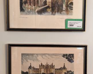 Pair of hand-colored lithographs of French castles. 