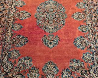 Vintage, hand-woven Persian Kerman rug, 100% wool face, measures 6' 7" x 9' 6".