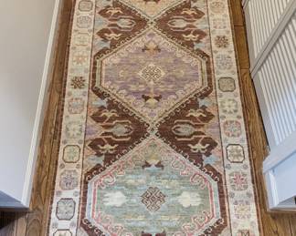 Handwoven Turkish Oushak runner, 100% wool face, measures 10' 2" x 3'.