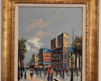 1960's nicely framed original oil on canvas of Parisian street scene.