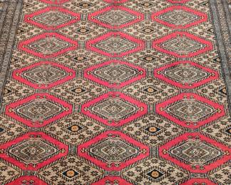 Close-up of the hand-woven 100% wool Bokhara rug. 