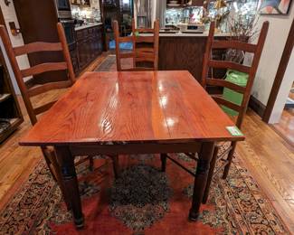 Better view of the antique heart pine farm table. 