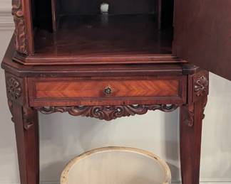 Inside of the antique French phone cabinet. 