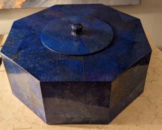 Close-up of the custom made, 12" octagonal lapis lazuli box, w/lid.