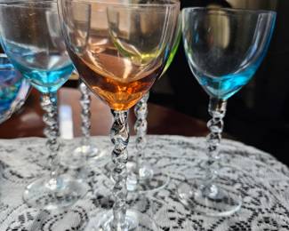 Vintage cordial twisted stem glasses