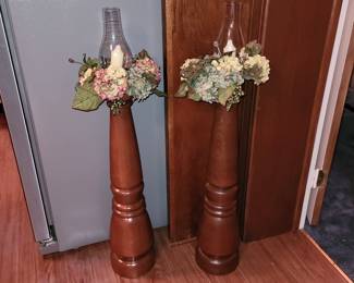 Large pair of wooden candle holders 