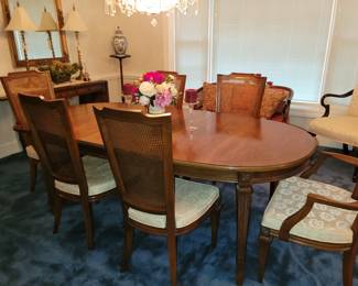 White Furniture dining table w/ 6 chairs, china cabinet and server