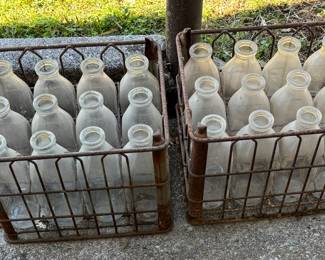 Vintage metal milk crate with bottles x2
