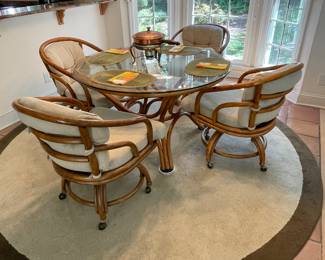 Vintage Brown Jordan Bentwood Rattan Table and Chairs Set