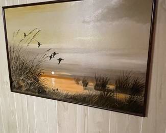 Lee Reynolds Ducks Flying at Sunset.