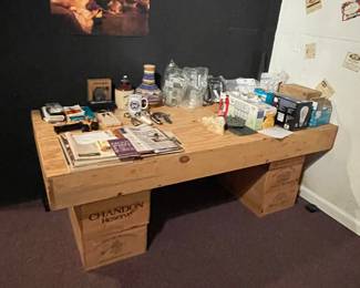 Wine crate work table.