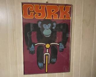 1968 CYRK Cycling Chimpanzee Polish Circus Poster 