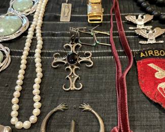 lots of interesting sterling silver jewelry including a massive sterling and turquoise necklace from Santa Fe!