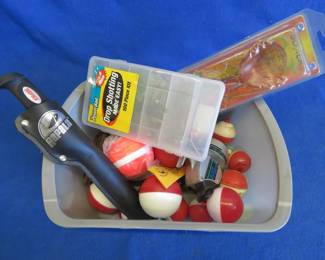 Lot 45. Bobbers, Lures, Filet Knife, and More