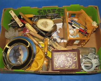Lot 96. Mystery flat including advertising pens, Anoka bottle, and more