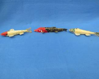 Lot 123. Three vintage homemade spearing decoys