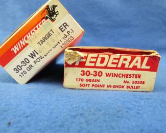 Lot 131. 48 mixed 30-30 rounds in Winchester and Federal boxes