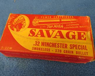Lot 136. Vintage Savage .32 Winchester Special box containing 19 rounds