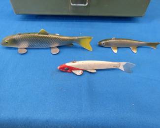 Lot 148. Tacklebox with 3 spearing decoys and more