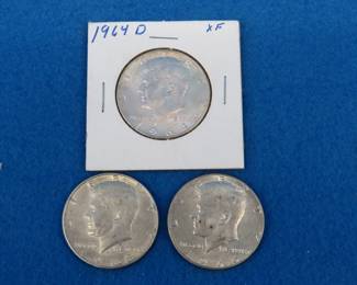 Lot 175. Three Kennedy silver half dollars.&nbsp; 1964, 1966, and 1968.