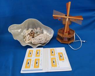 Lot 214. Cassette Bible tapes,&nbsp; seashore decor, and a windmill