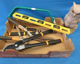 Lot 216. Pruning shears, a level, and more