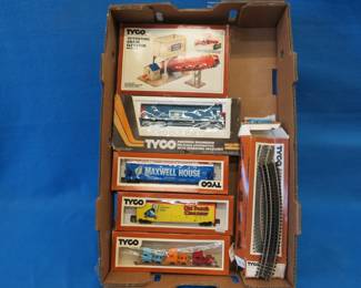 Lot 219. Tyco HO Scale Train Engine, Rails, and Cars