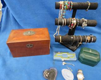 Lot 240. Costume jewelry, watches, at least one bracelet is marked Mexican Sterling, box and tree included