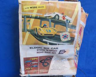 Lot 287. Eldon Stock 'N Sport, Road Race Set Slot Car Tack and Two Chassis