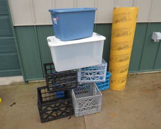 Lot 333. 8" concrete form,&nbsp; milk crates, and two totes