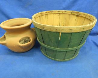 Lot 341. Terracotta Strawberry Pot and Wooden Basket