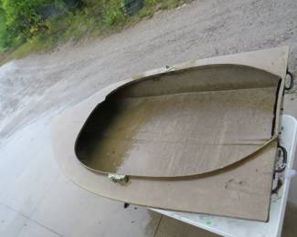 Lot 345. Vintage fiberglass Lund Ducker duck hunting boat. See pictures for condition. Approx. 86" long x 44" wide