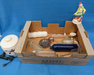 Lot 347. West Bend hot plate,&nbsp; old bottles, and more
